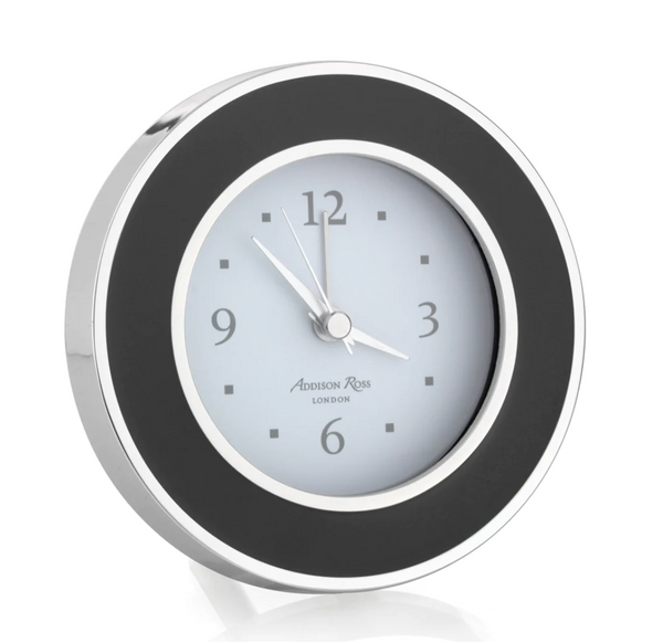 Addison Ross Enamel Alarm Clock – Black & Silver