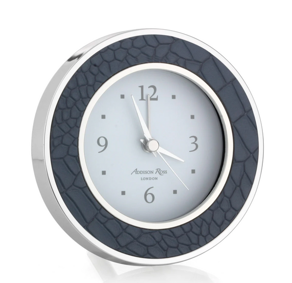 Addison Ross Faux Croc Alarm Clock – Blue & Silver