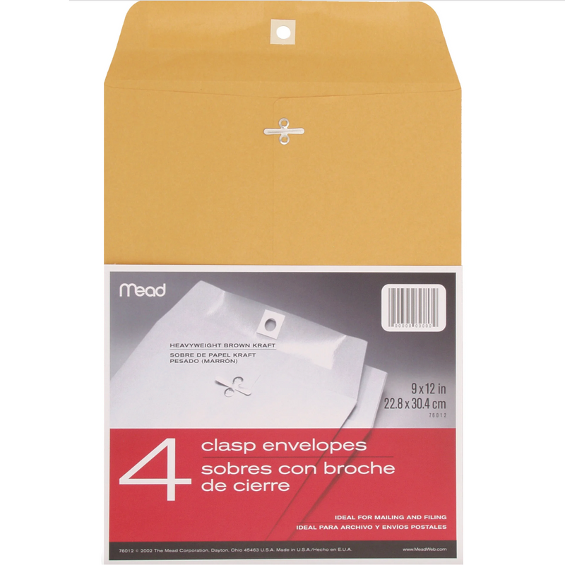 Manilla Clasp 9" x 12" Envelopes – 4 Pack
