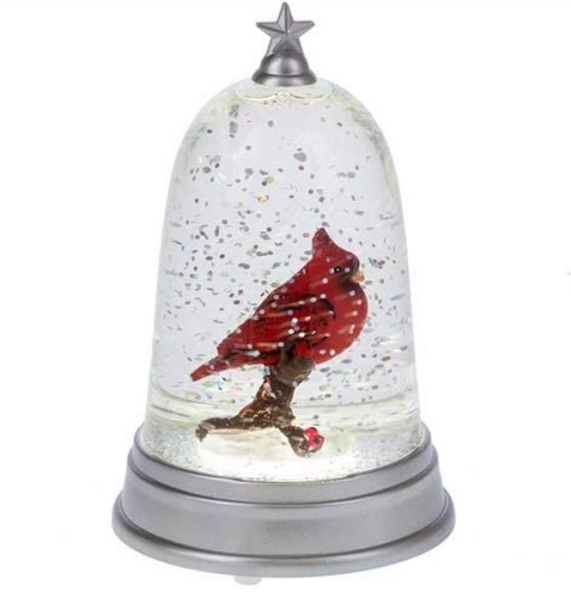 Lighted LED Cardinal in Cloche Mini Shimmer Christmas Gift