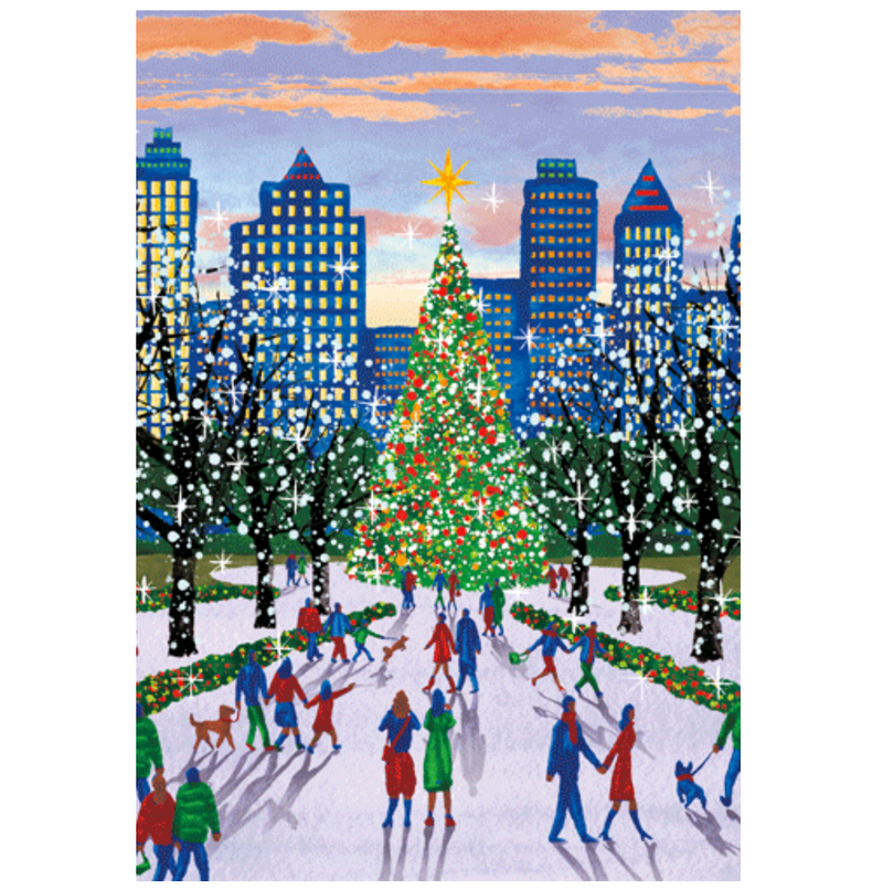 Caspari City Christmas Tree Christmas Card – 1 Card & 1 Envelope