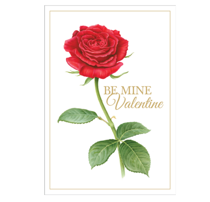 Caspari – Be Mine Red Rose Foil Valentine's Card – 1 Card & 1 Envelope