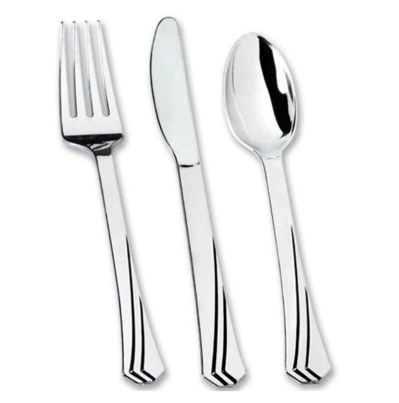 Premium Disposable Polished Silver Cutlery Combo Set – 36 Piece
