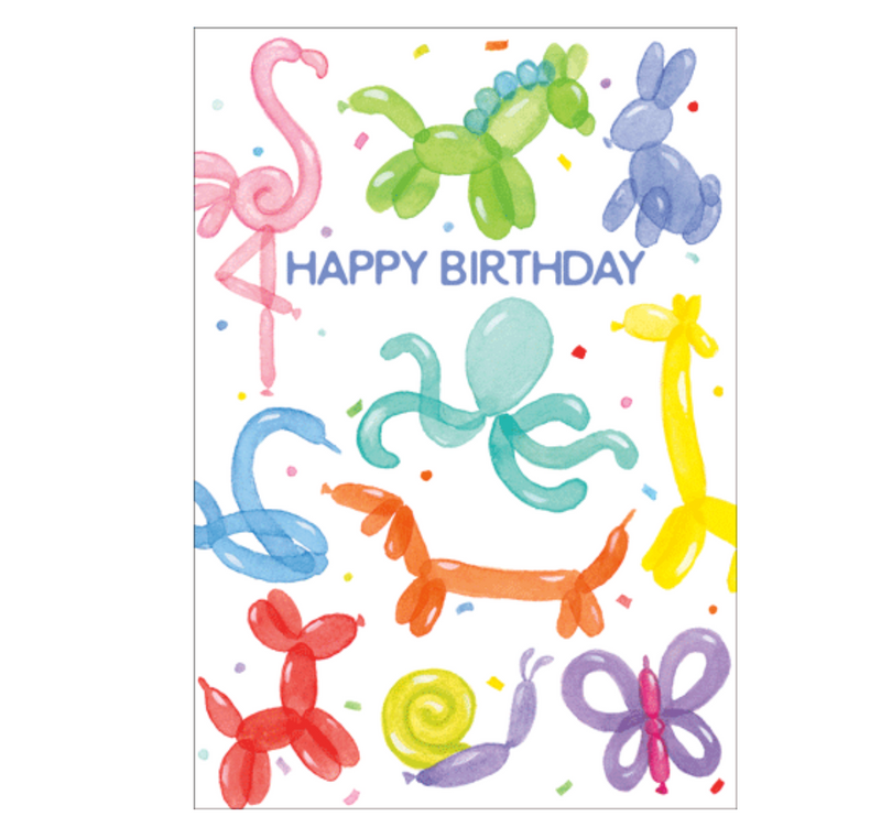 Caspari – Balloon Animals Birthday Card – 1 Card & 1 Envelope