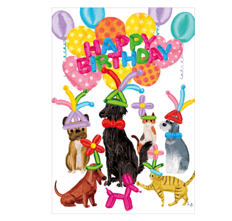 Caspari Party Pets Birthday Card – 1 Card & 1 Envelope