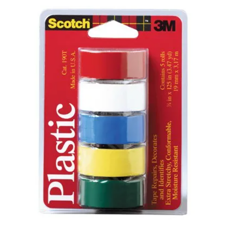 Colored Plastic Tape Assorted Colors Pack of 5 – .75" x 125"