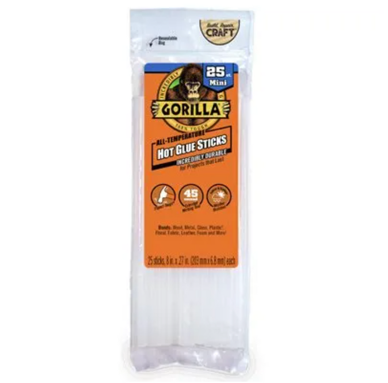Gorilla Mini Size Hot Glue Sticks –25-Ct.