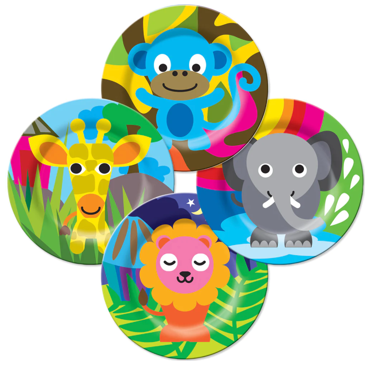 French Bull Kids Everyday Melamine 4 Piece Plate Set – Jungle Animals