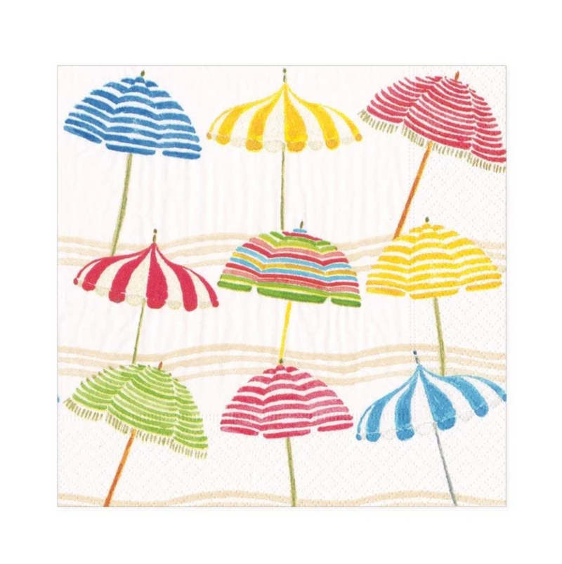 Caspari Beach Umbrellas Paper Cocktail Napkins - 20pk