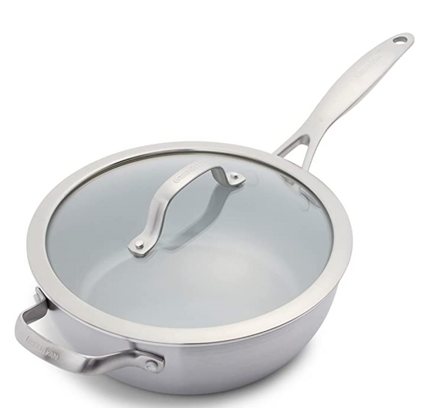 GreenPan Tri-Ply Stainless Steel Healthy Ceramic Nonstick Chef Saute Pan –  3QT