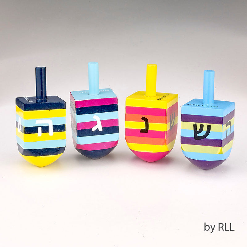 Multicolor Striped Hand Painted Dreidels – Set of 4