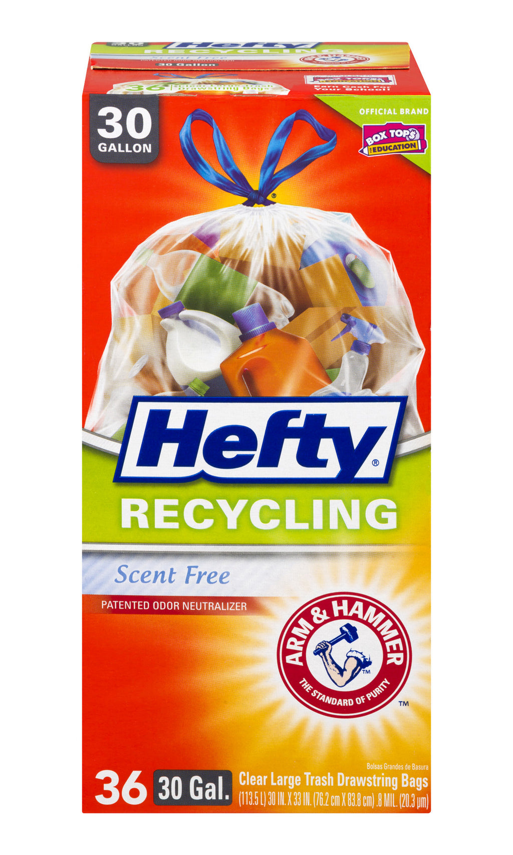Hefty 30 Gallon Clear Large Recycling Trash Flap Tie Bags, 12 Boxes - New