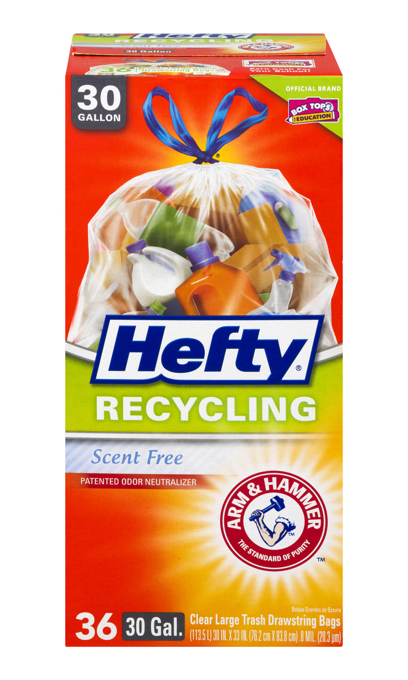 Hefty Recycling Trash Bags, Scent Free, Clear, 30 Gallon, 36 Count