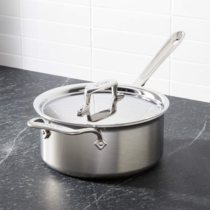 All-Clad Brushed Stainless Steel D5 3 qt. Sauce Pan with Lid