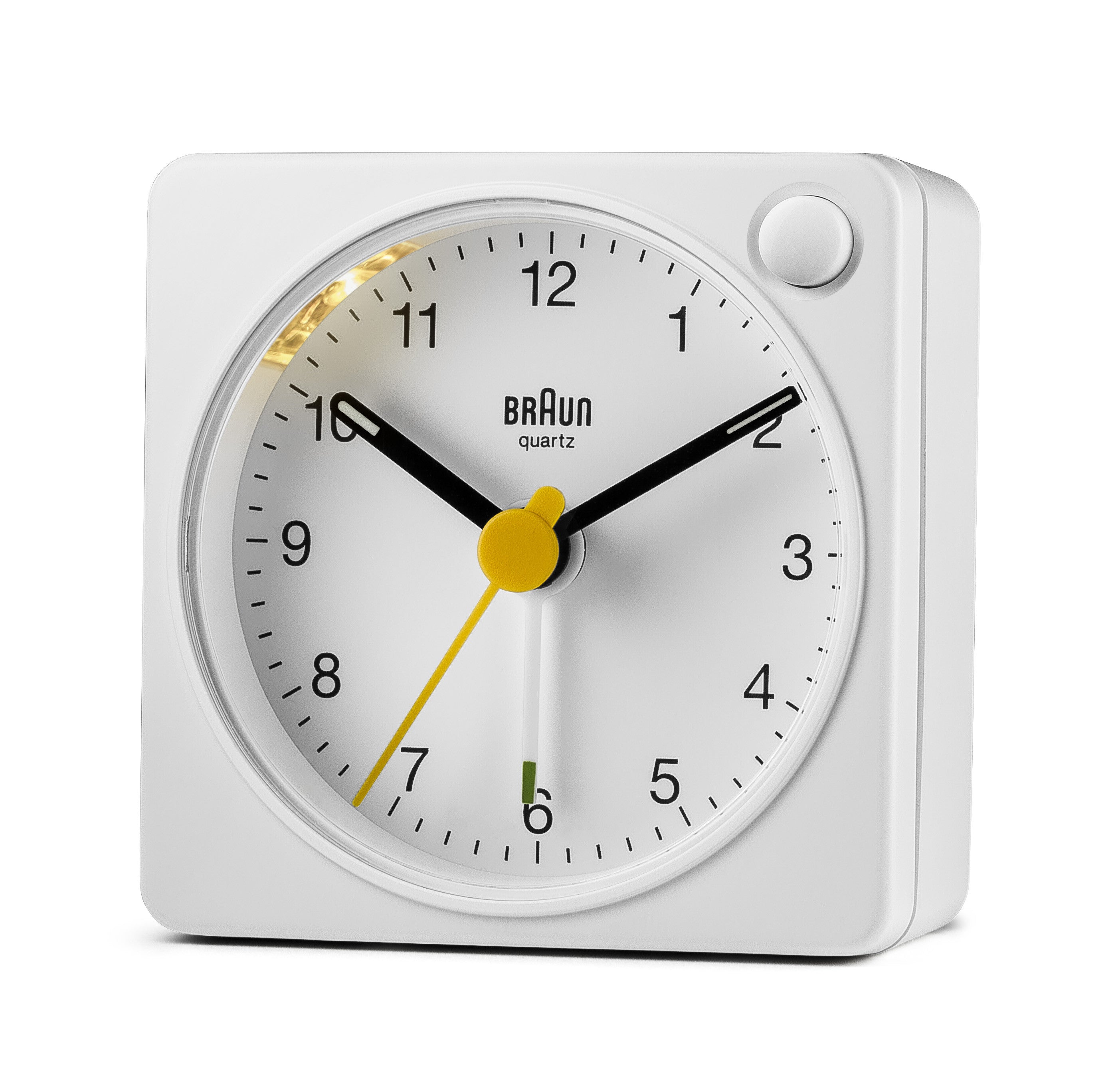 Braun Classic Travel Analogue Alarm Clock – White/White