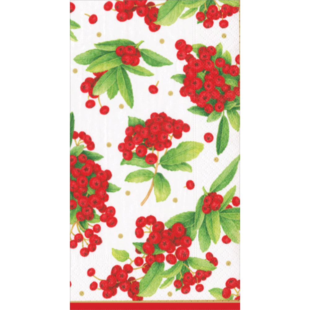 Caspari Christmas Berry Guest Towels – Red - 15pk