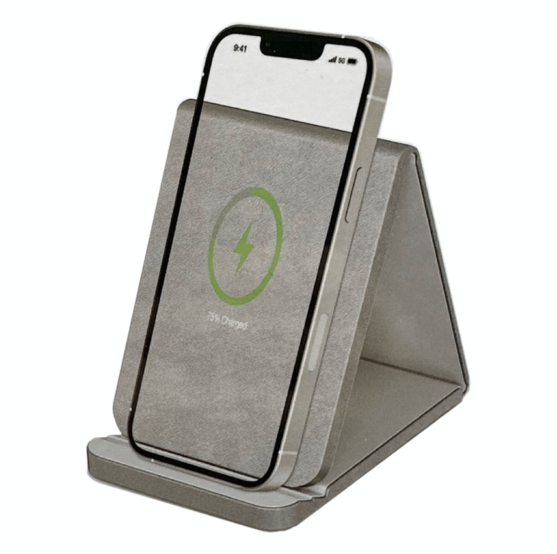 Folding Leather Wireless Pad And Charging Stand – Silver