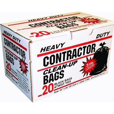 Heavy Duty Black Contractor Trash Bag – 32" x 50" – 20 Count