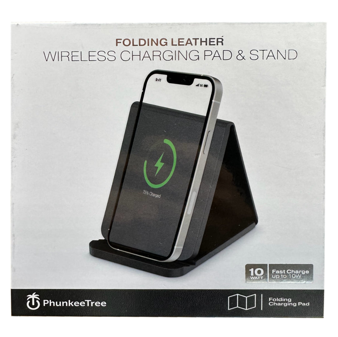 Folding Leather Wireless Pad And Charging Stand – Black