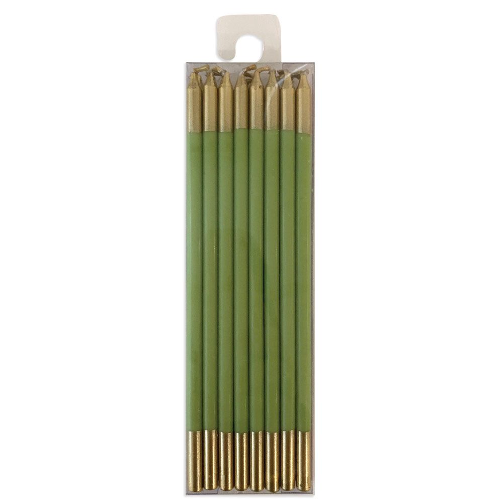 Slim Birthday Candles in Moss Green & Gold – 6" – 16 Pack