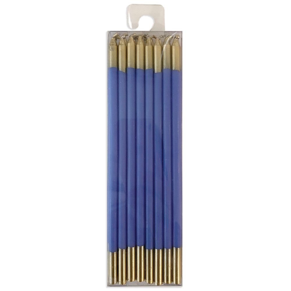 Slim Birthday Candles in French Blue & Gold – 6" – 16 Pack