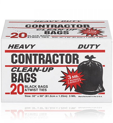 Heavy Duty Black Contractor Trash Bag – 32" x 50" – 20 Count