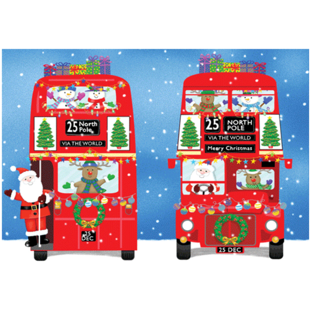 Caspari Christmas Bus Christmas Card – 1 Card & 1 Envelope
