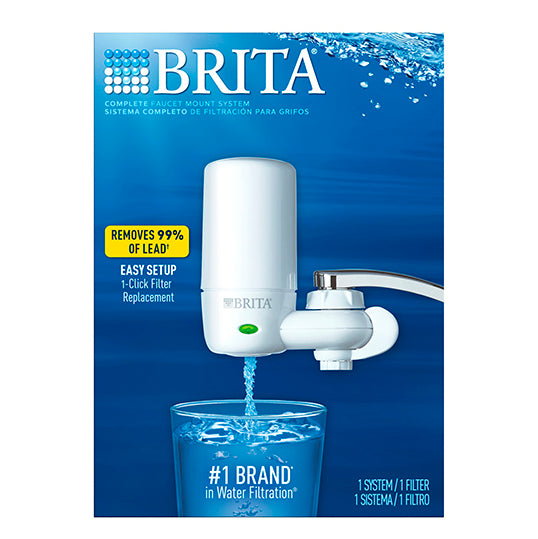 Brita On Tap Complete Water Faucet Filtration System with Light Indicator - White