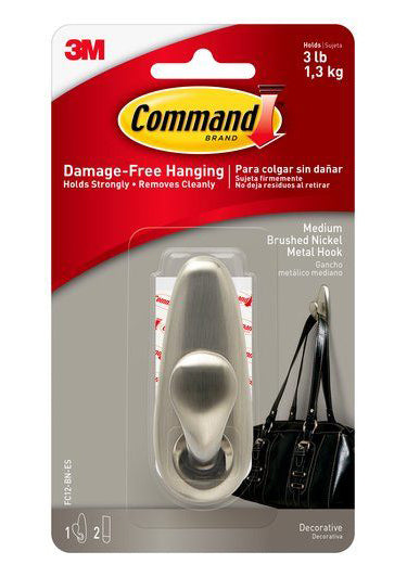Command Forever Classic Medium Brushed Nickel Metal Hook – 3lb