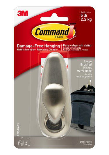 Command FC13-BN Adhesive Mount Metal Hook, Large, Brushed Nickel Finish