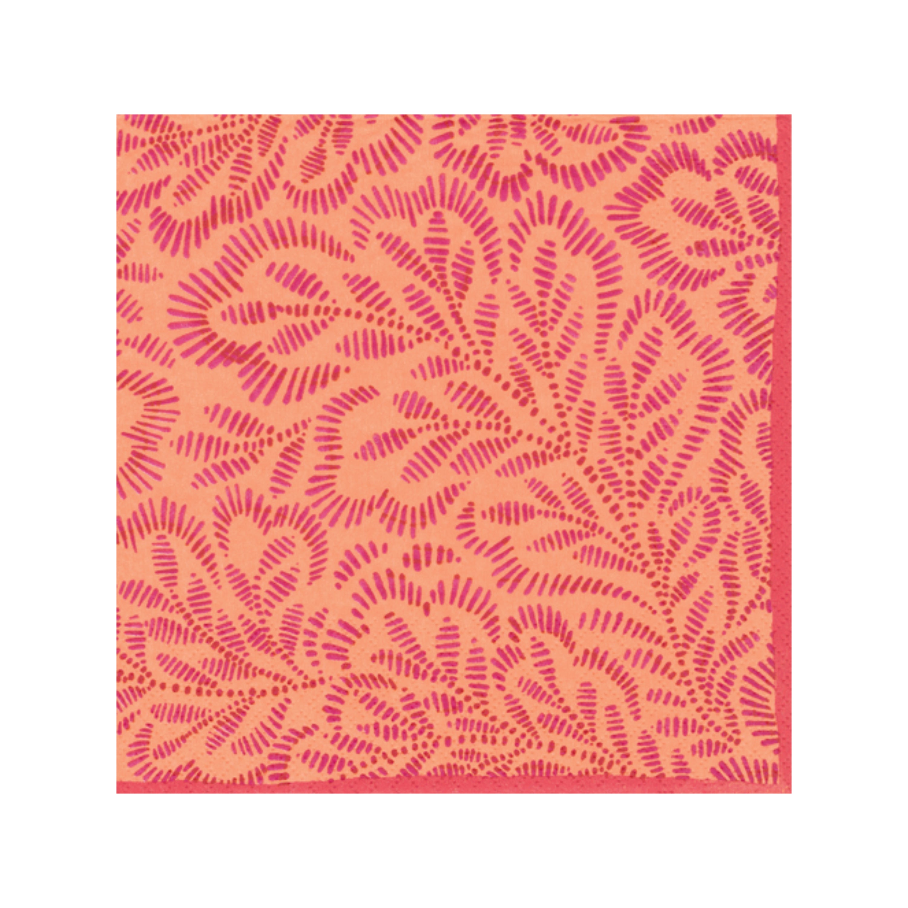 Caspari Block Print Leaves Fuchsia/Orange Paper Cocktail Napkins - 20pk