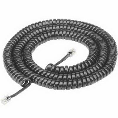 Coiled Modular Handset Cord With Attached Modular Plug Ends – Black – 25-Ft.