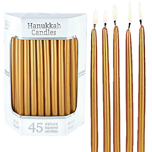 Deluxe Tapered Hanukkah Candles – Gold – 45 Candles