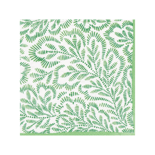 Caspari Block Print Leaves Green Paper Cocktail Napkins - 20pk