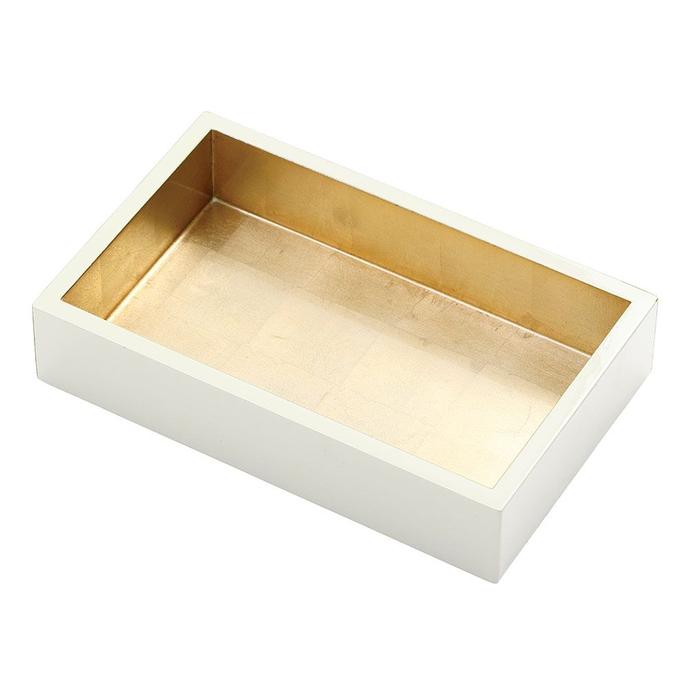 Caspari Lacquer Guest Towel Napkin Holder in Ivory/Gold Inside