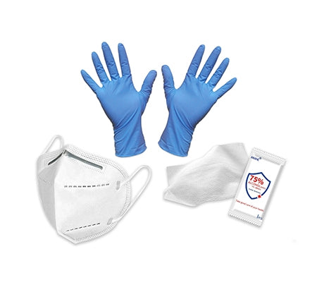 Personal Protection Kit – KN95 Mask, 3 Sets of PR HD Nitrile Gloves, 3 Sani Wipes