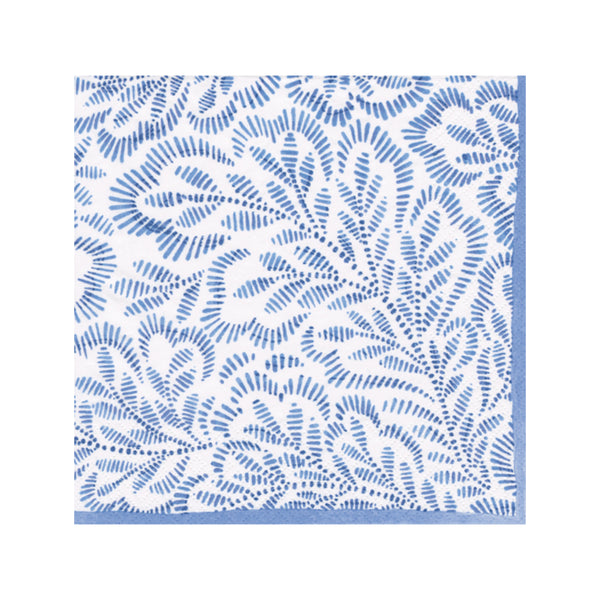 Caspari Block Print Leaves Blue Paper Cocktail Napkins - 20pk