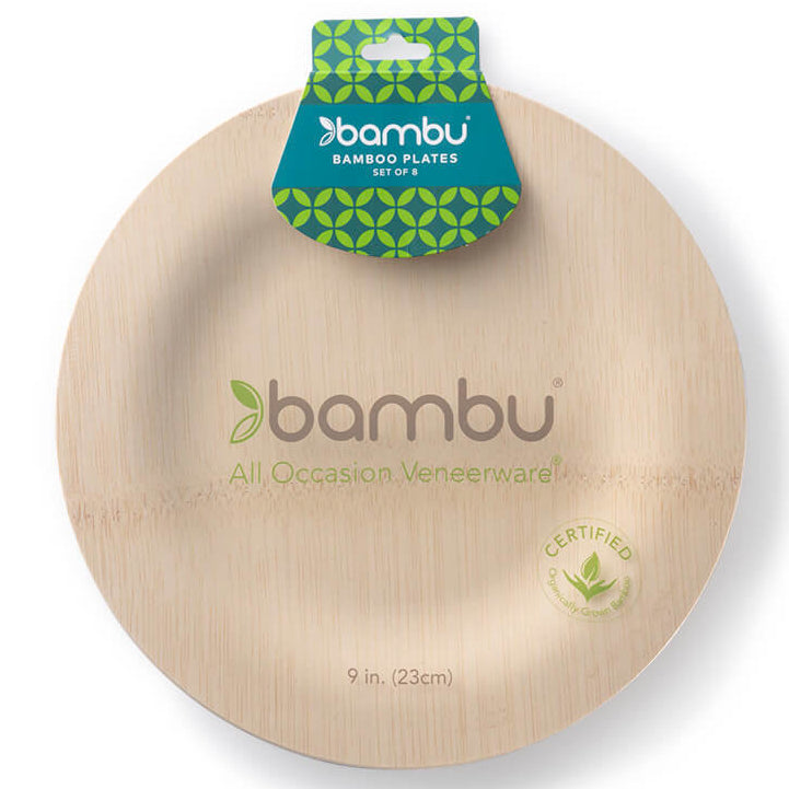 Bambu 11" Round Veneerware Bamboo Disposable Plates - Set of 8