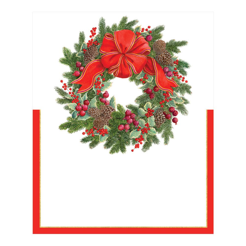 Caspari Evergreen Wreath Die-Cut Place Cards - 8pk