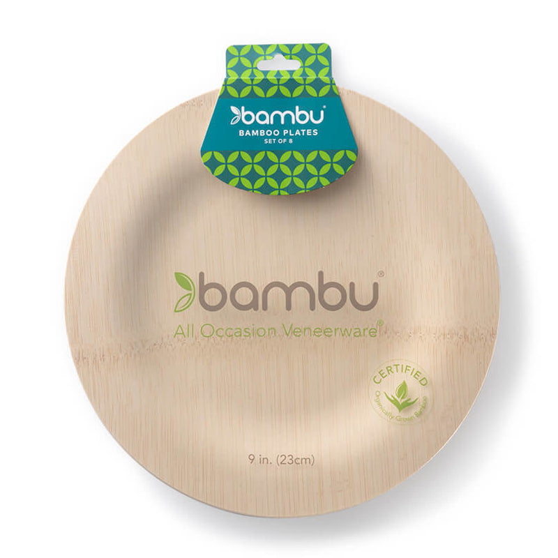 Bambu 9" Round Veneerware Bamboo Disposable Plates - Set of 8