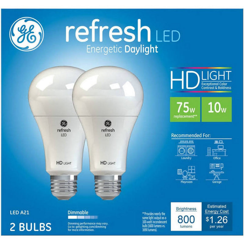 GE Refresh Daylight HD 75W Replacement LED Light Bulbs General Purpose A21 - 2 pk