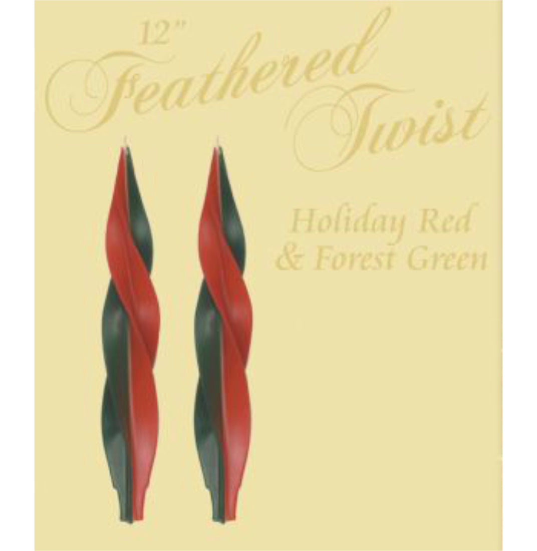 Dadant Holiday Beeswax Feathered Green & Red Twist Candles – 12" – 2pk