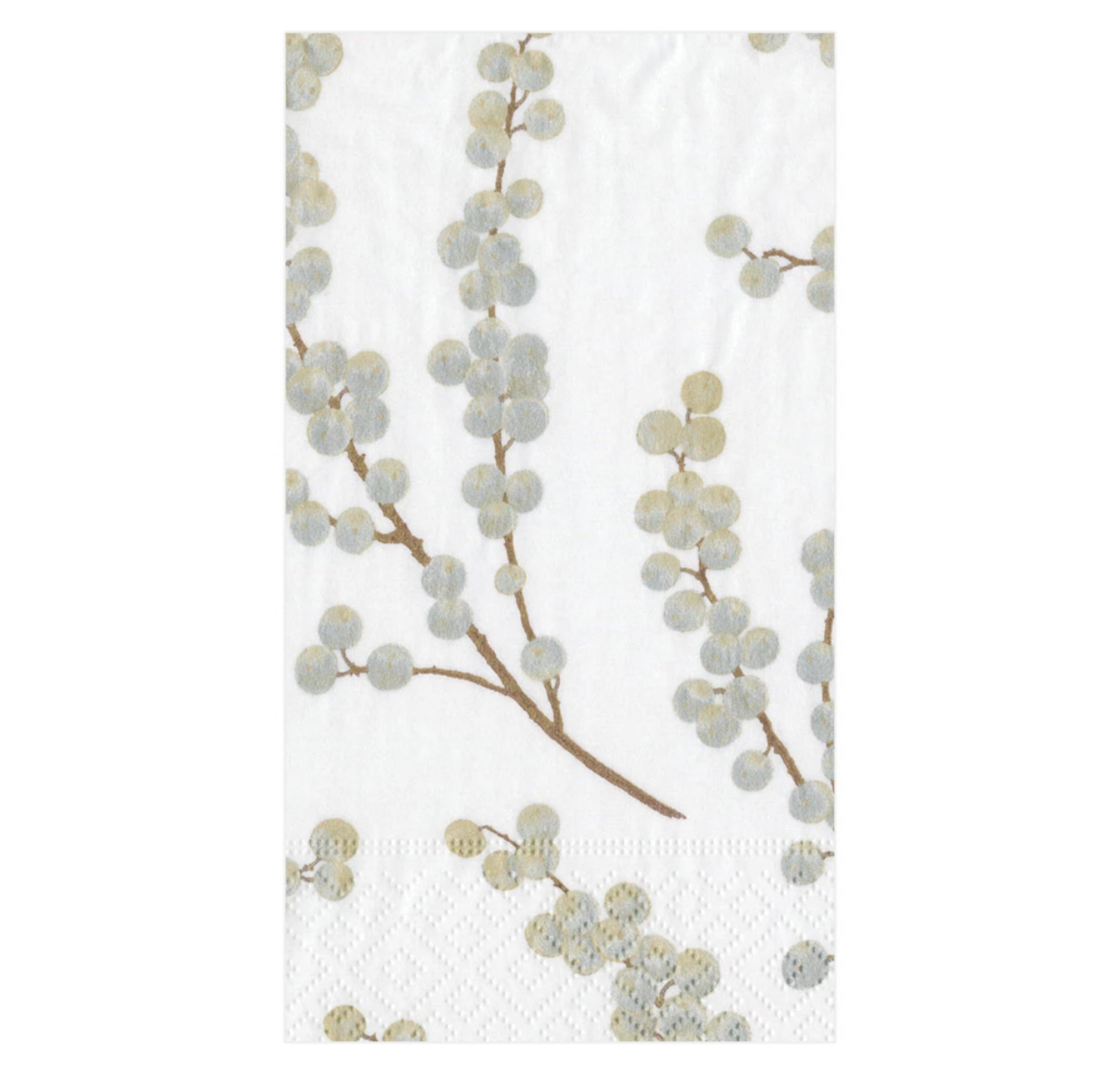 Caspari Berry Branches in White with Silver Guest Towel - 15pk